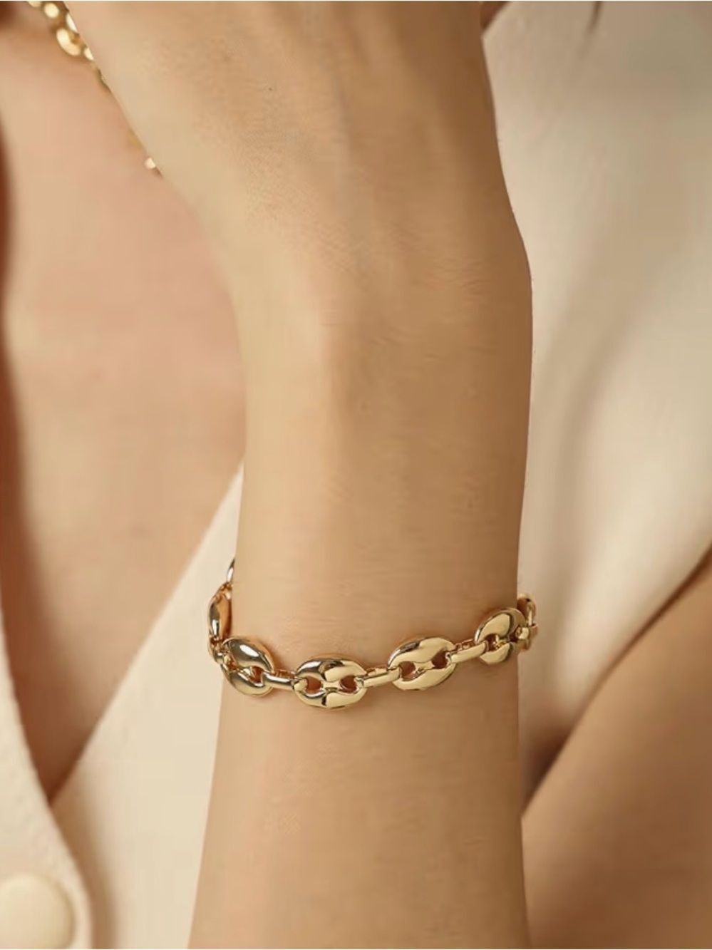 NEW 18K Gold Plated Coffee Bean Chunky Link Bracelet